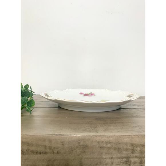 Antique Porcelain Cake Plate Roses Gold Trim Floral Tray Romantic Victorian Pink - Picture 9 of 11